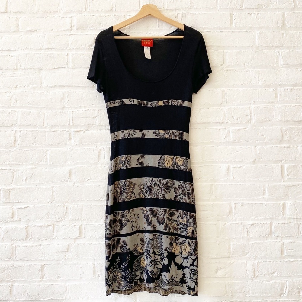 Kenzo || Jungle‎ Floral Stripe Knit Dress Black Medium